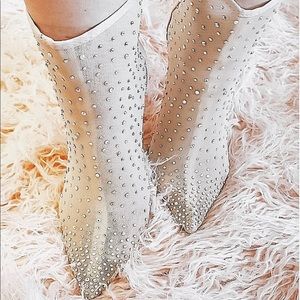Nude Booties with Crystal Embellishments